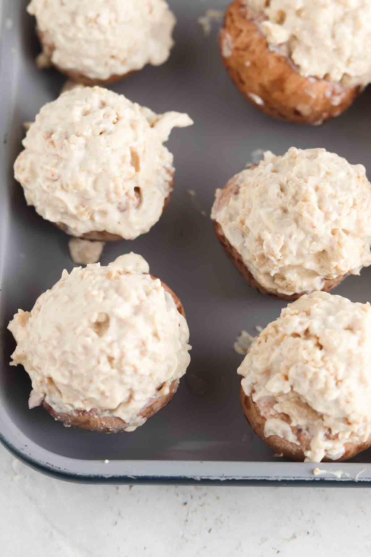 Mushrooms stuffed with a cream cheese chicken filling. 