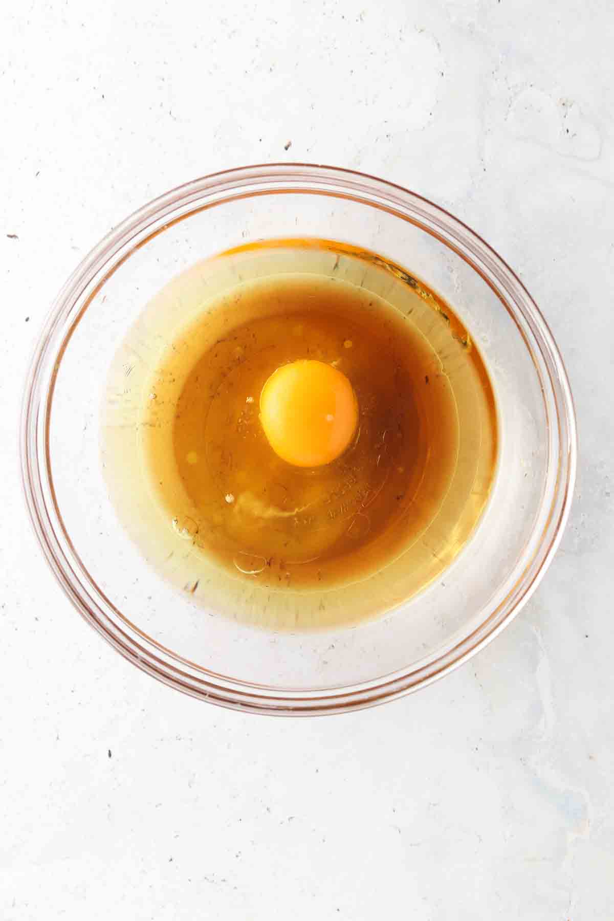 Wet cookie ingredients in a large bowl. 